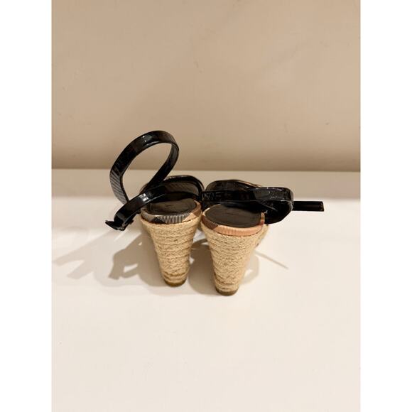 Burberry Espadrille & Patent Leather Check Ankle Strap Wedge Sandals Black EU 39 - Picture 5 of 7